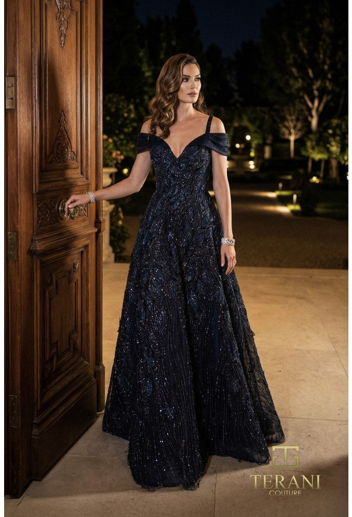 Terani 262M7280 Sweetheart Draped Cap Sleeve Structured Dress