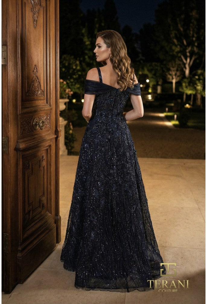 Terani 262M7280 Sweetheart Draped Cap Sleeve Structured Dress