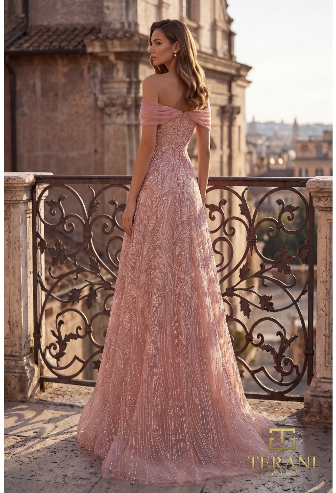 Terani 262M7280 Sweetheart Draped Cap Sleeve Structured Dress
