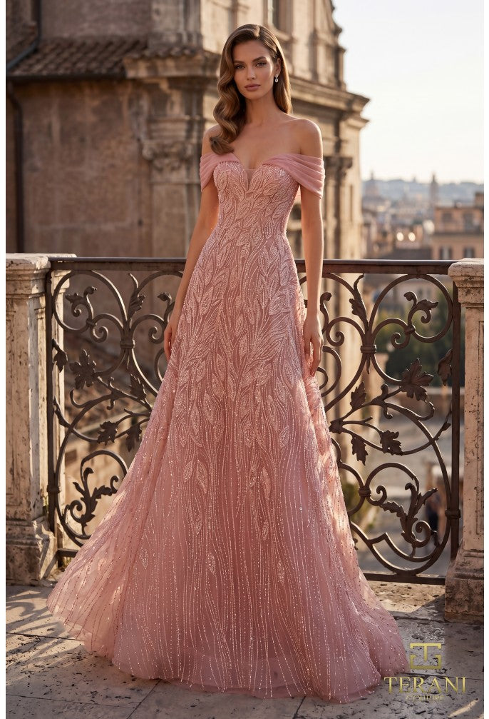 Terani 262M7280 Sweetheart Draped Cap Sleeve Structured Dress