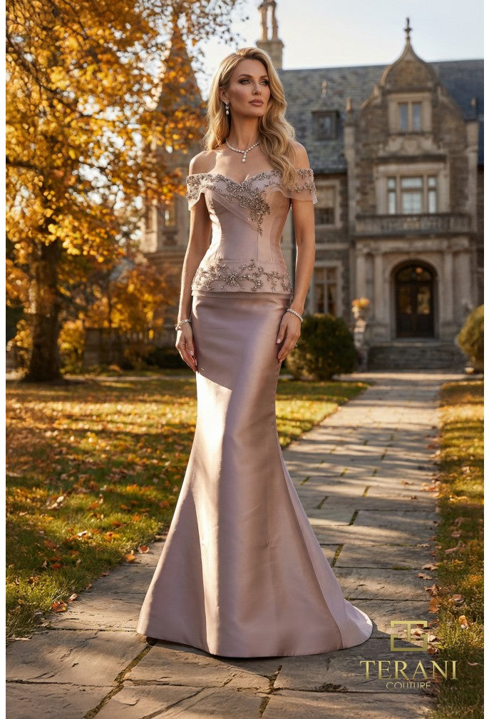 Terani 262M7297 Off-the-Shoulder Sweetheart Corset Dress