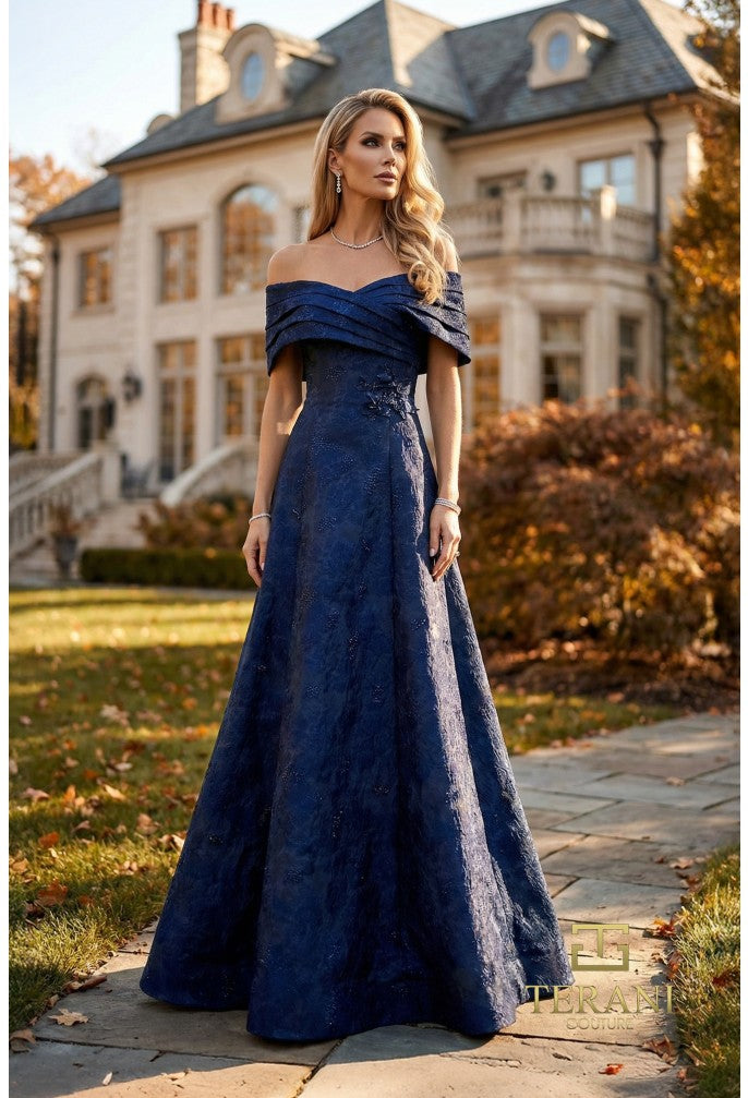 Terani 262M7299 Off-the-Shoulder Cap Sleeve A-Line Dress