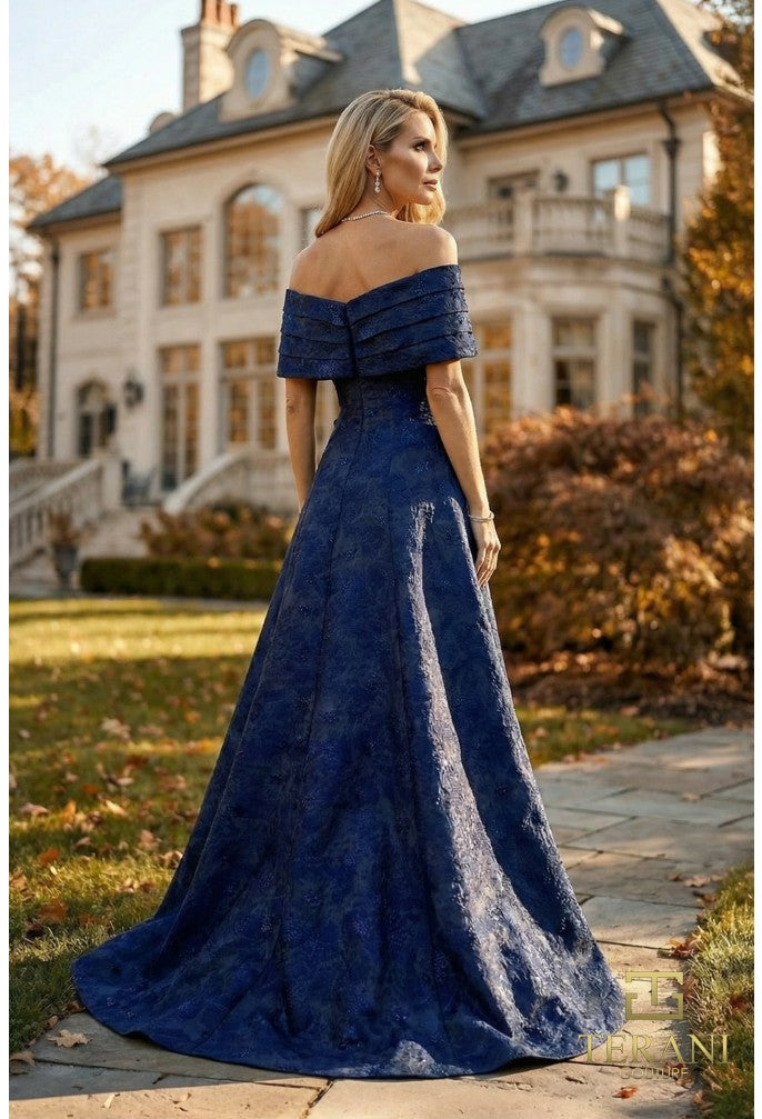 Terani 262M7299 Off-the-Shoulder Cap Sleeve A-Line Dress