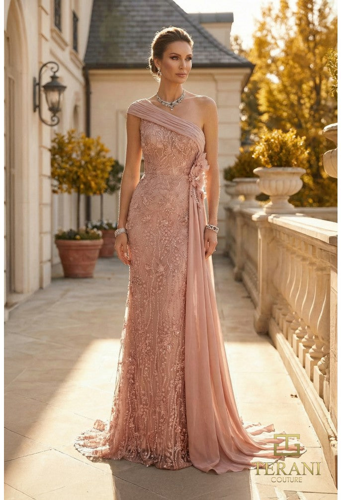 Terani 262M7308 One-Shoulder Sleeveless Fitted Dress