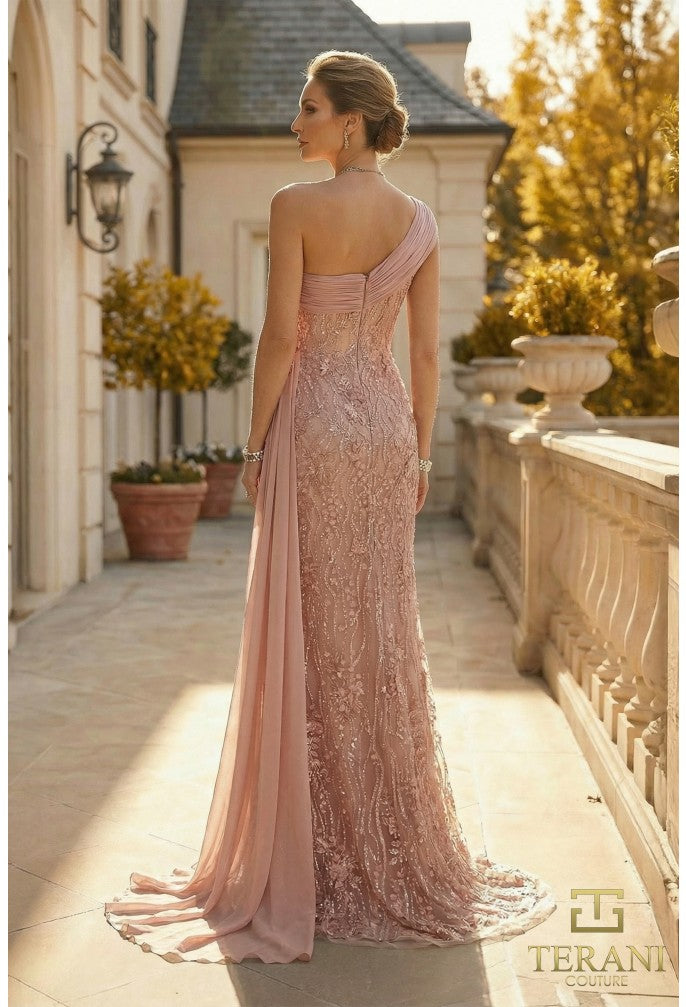 Terani 262M7308 One-Shoulder Sleeveless Fitted Dress