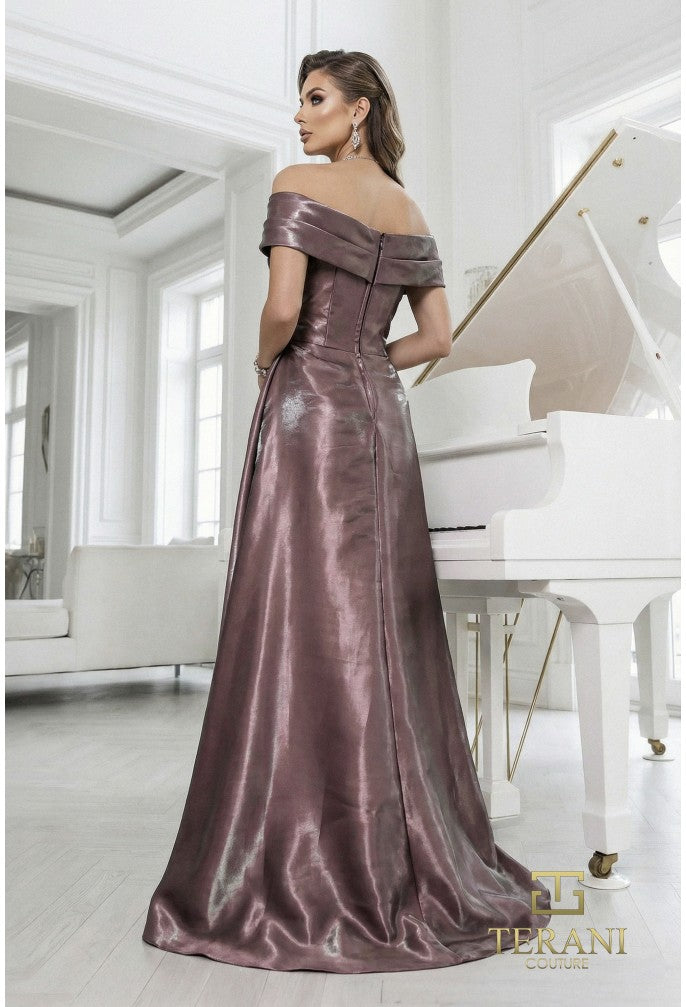 Terani 262M7326 Off-the-Shoulder Cap Sleeve Structured Bodice Dress