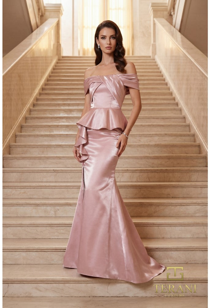Terani 262M7334 Off-the-Shoulder Cap Sleeve Fit-and-Flare Dress