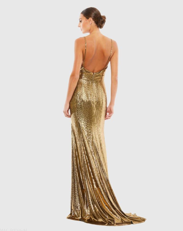 Mac Duggal 26408 Metallic Faux Wrap Spaghetti Strap Gown