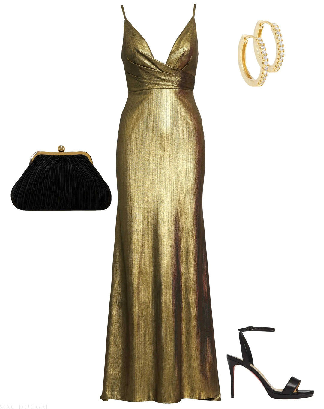 Mac Duggal 26408 Metallic Faux Wrap Spaghetti Strap Gown