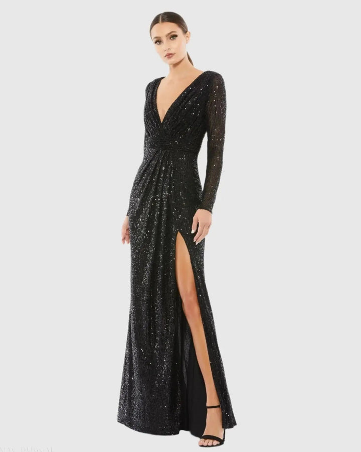 Mac Duggal 26490 Sequined Long Sleeve Gown