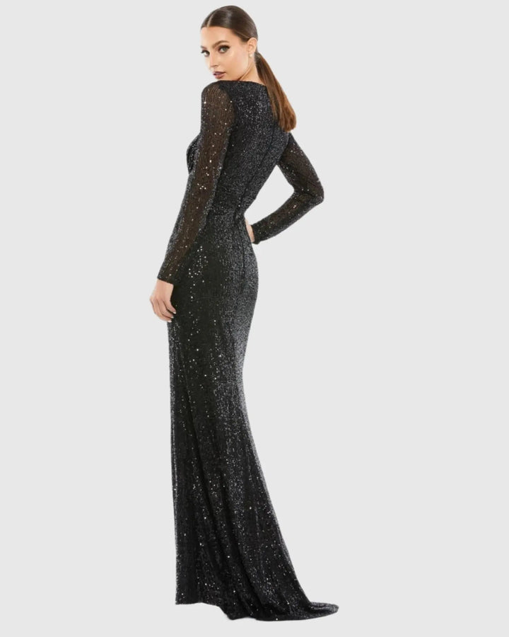 Mac Duggal 26490 Sequined Long Sleeve Gown