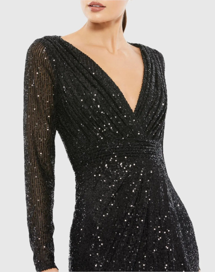 Mac Duggal 26490 Sequined Long Sleeve Gown
