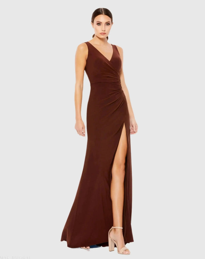 Mac Duggal 26513 Faux Wrap Sleeveless V Neck Gown