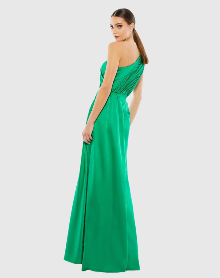 Mac Duggal 26654 Gathered One Shoulder Satin Faux Wrap Gown