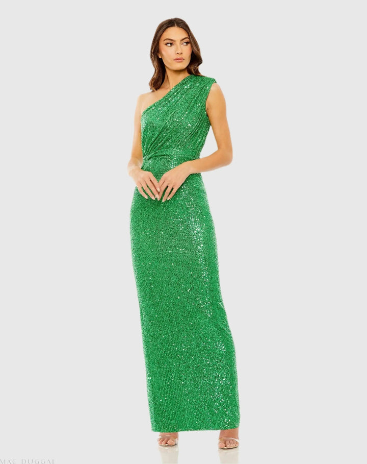 Mac Duggal 26694 Sequined Ruched One Shoulder Gown
