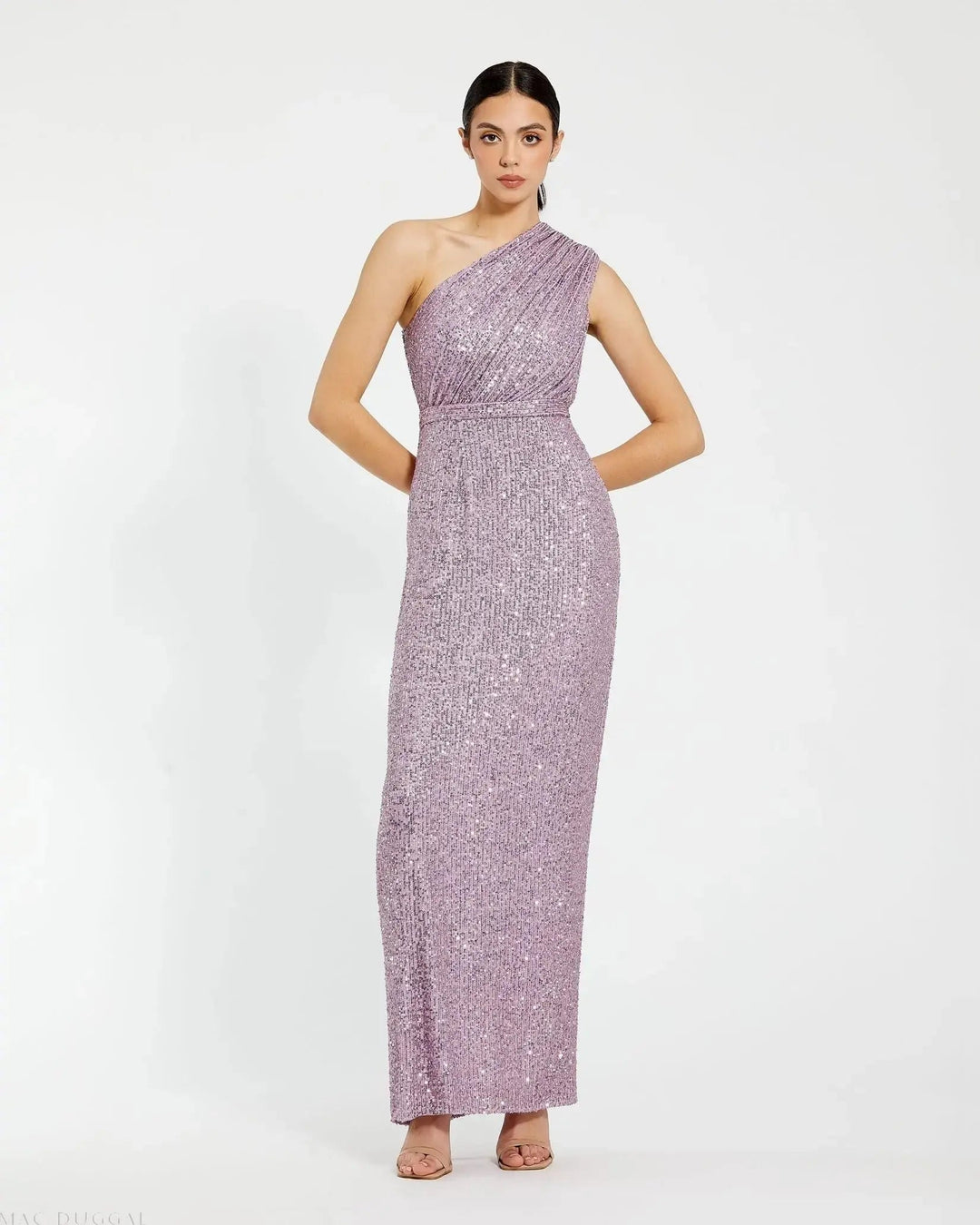 Mac Duggal 26694 Sequined Ruched One Shoulder Gown