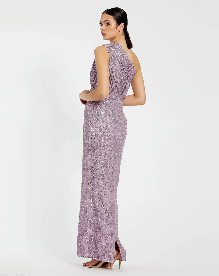 Mac Duggal 26694 Sequined Ruched One Shoulder Gown