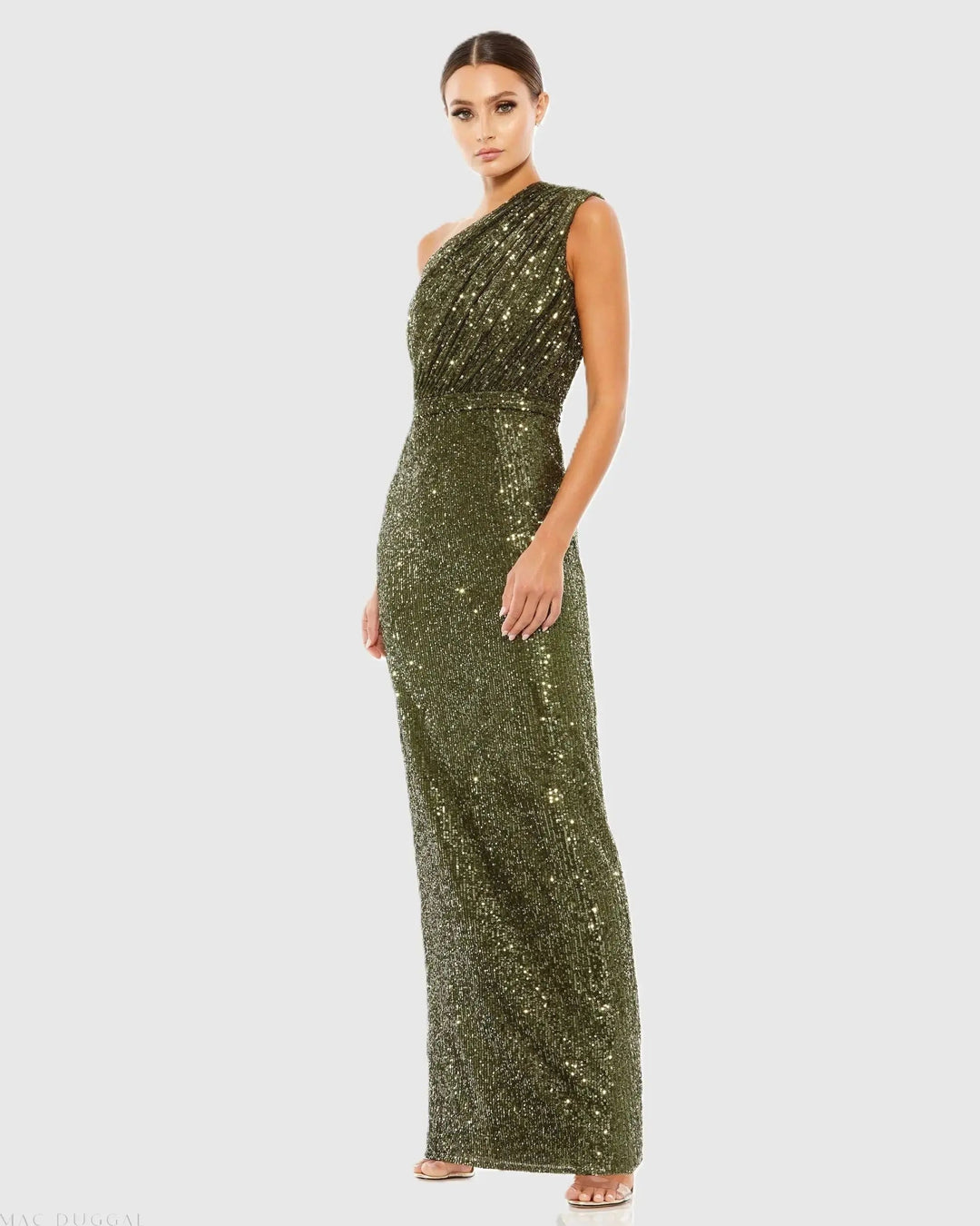 Mac Duggal 26694 Sequined Ruched One Shoulder Gown