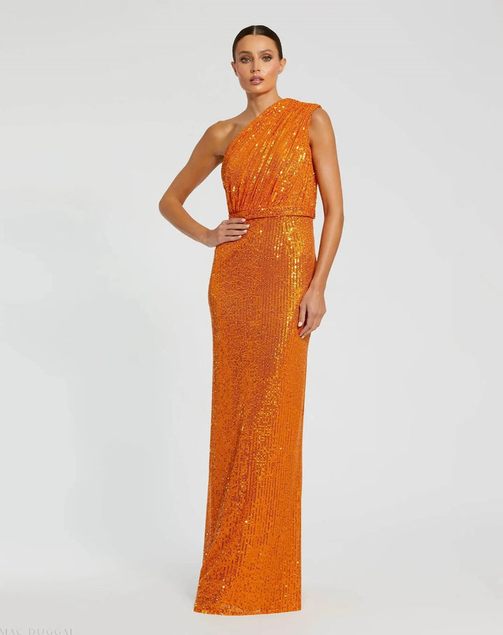 Mac Duggal 26694 Sequined Ruched One Shoulder Gown