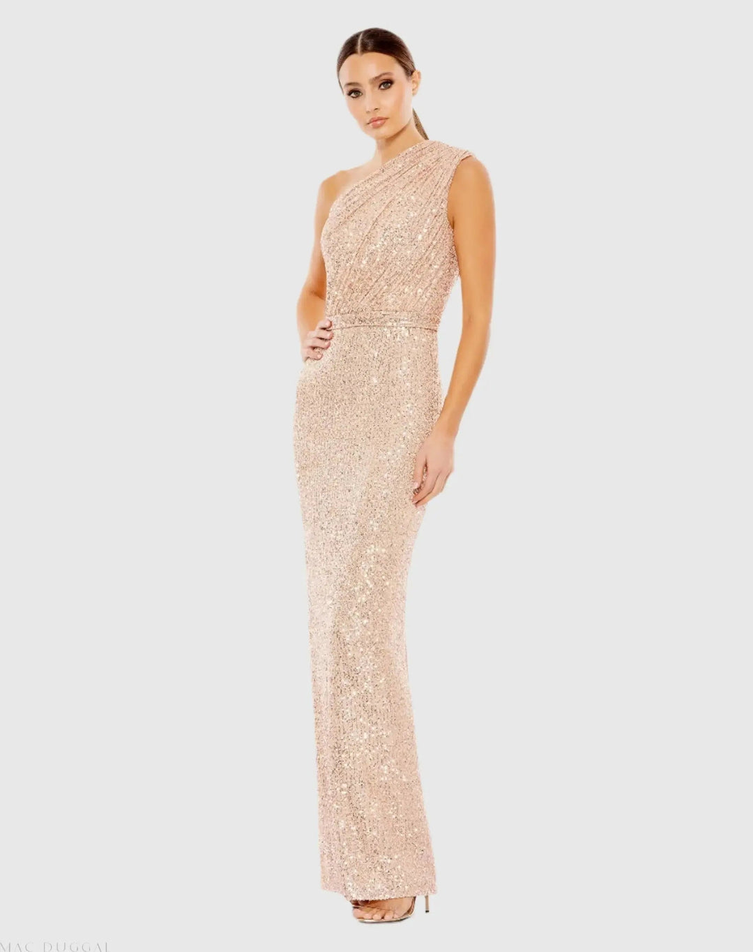 Mac Duggal 26694 Sequined Ruched One Shoulder Gown