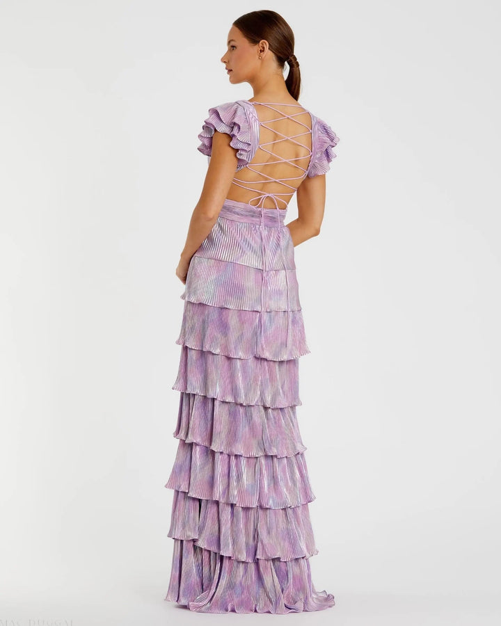 Mac Duggal 26740 Ruffle Tiered Criss Cross Lace Up Gown