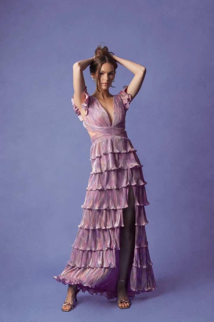 Mac Duggal 26740 Ruffle Tiered Criss Cross Lace Up Gown