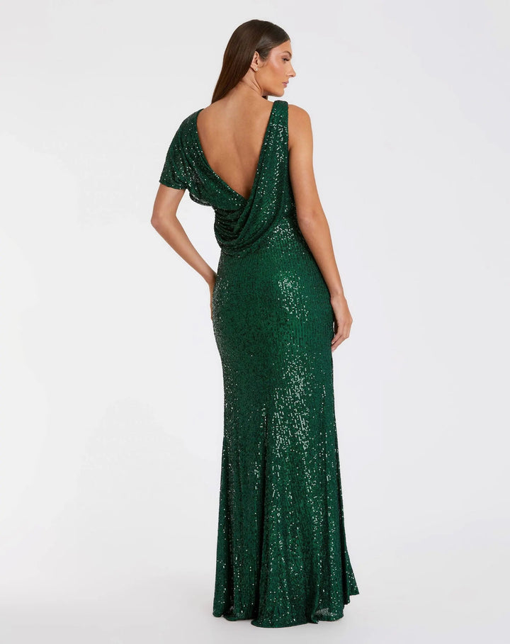 Mac Duggal 26988 Sequined Asymmetrical Draped Trumpet Gown