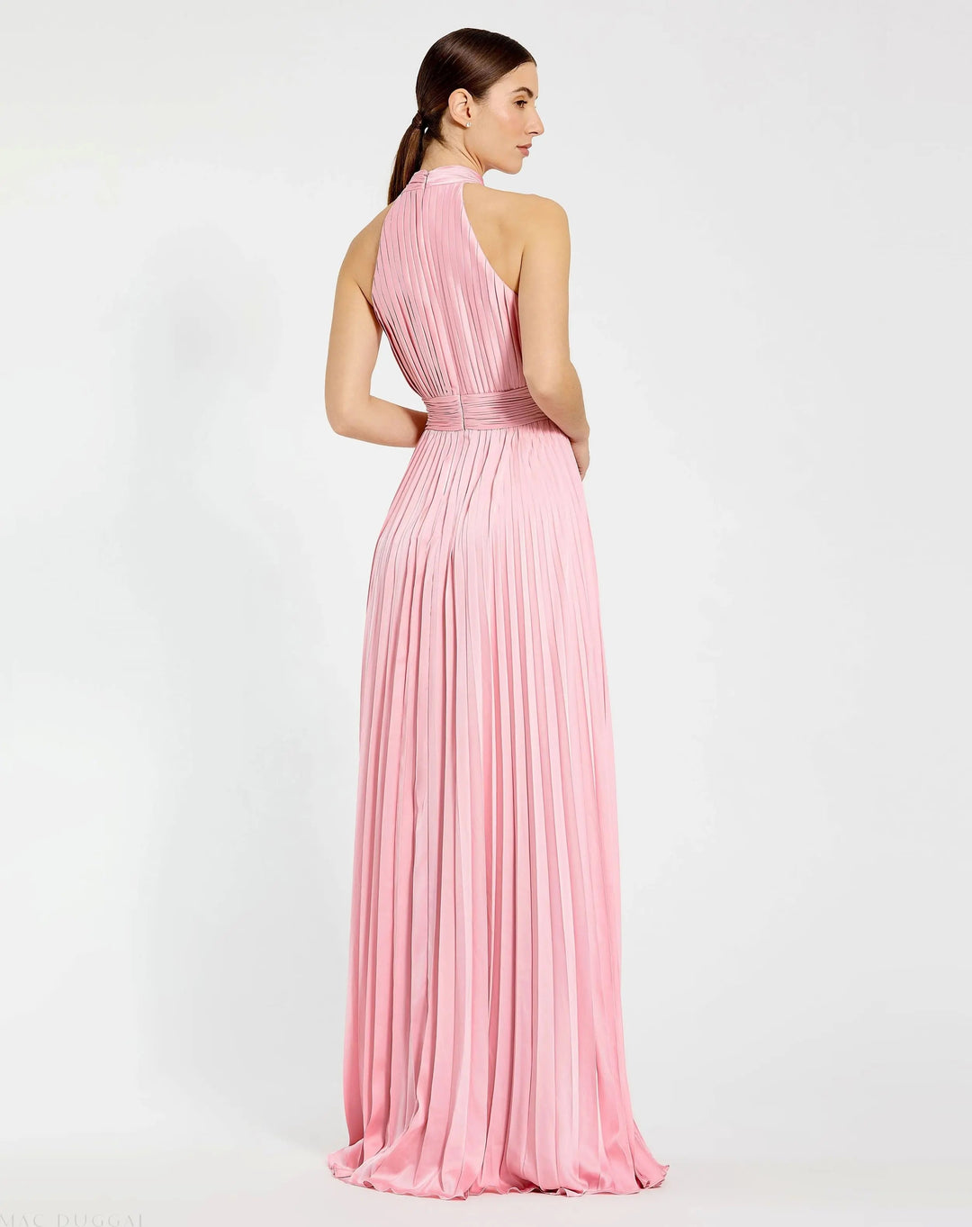 Mac Duggal 26992 Sleeveless Halter Neck Pleated Satin Gown
