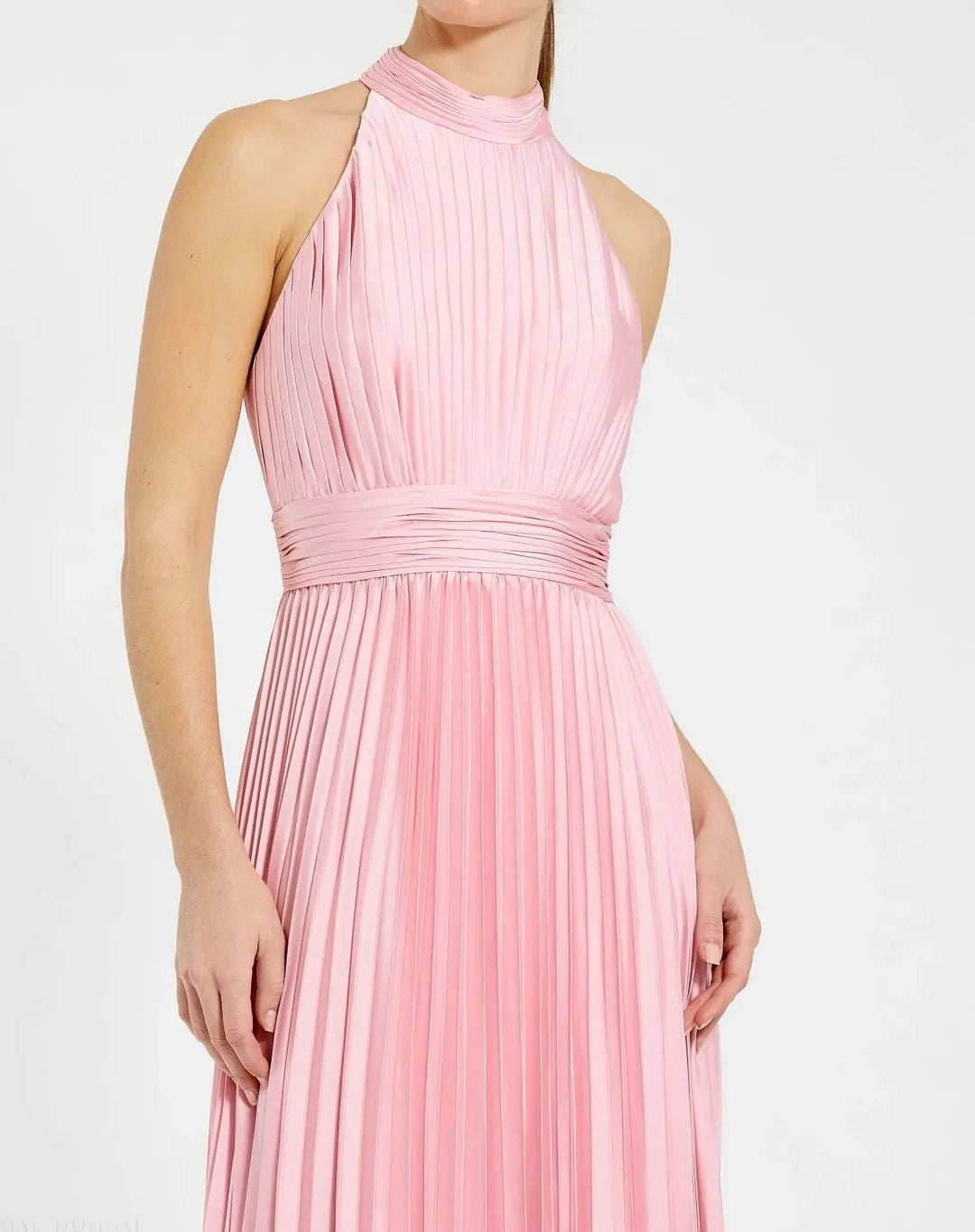 Mac Duggal 26992 Sleeveless Halter Neck Pleated Satin Gown