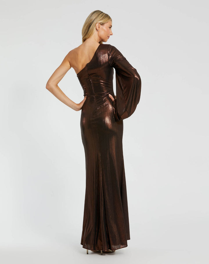 Mac Duggal 27158 One Shoulder Long Sleeve Metallic Gown