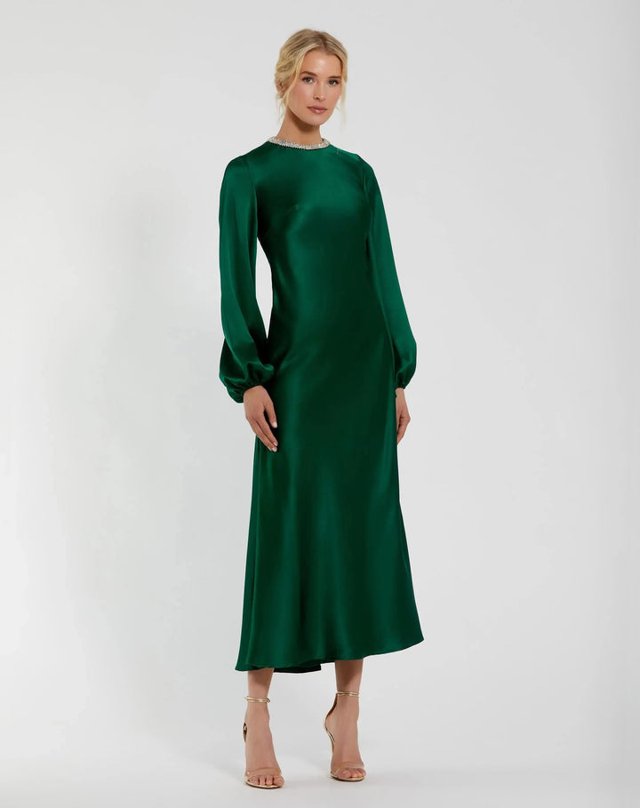 Mac Duggal 27350 High Neck Long Sleeve Crystal Detail Dress