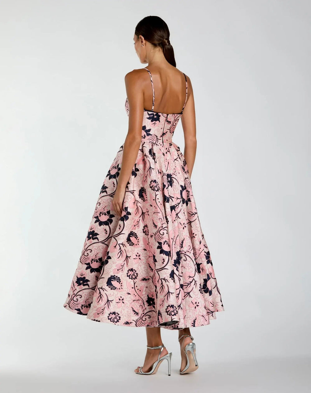 Mac Duggal 27473 Pink Brocade Sweetheart Neck A-Line Midi Dress - FOSTANI.com