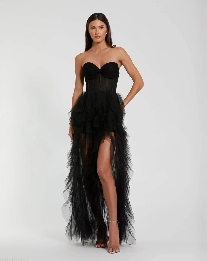 Mac Duggal 27532 Strapless Corset Gown With Spiral Ruffles