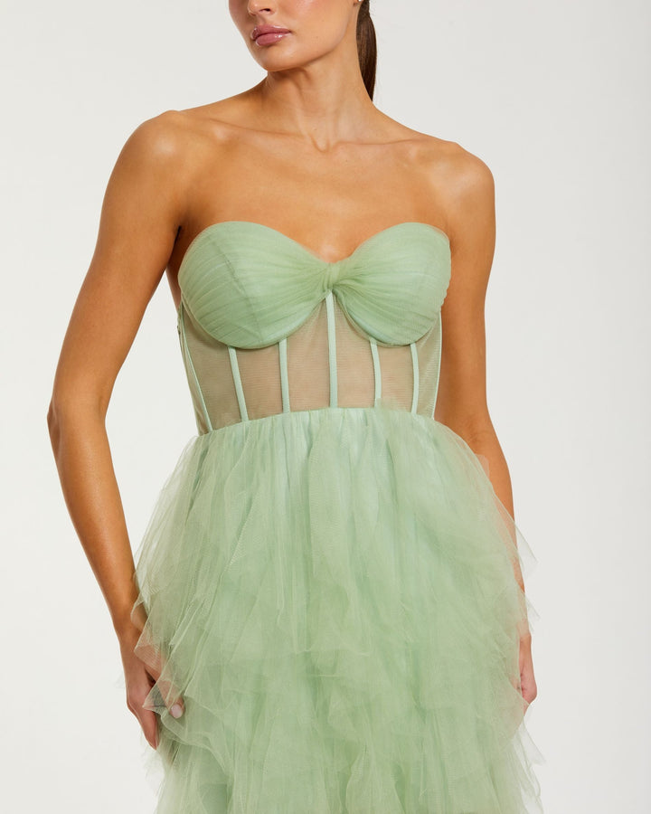 Mac Duggal 27532 Strapless Corset Gown With Spiral Ruffles
