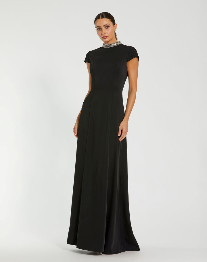 Mac Duggal 27564 Cap Sleeve Gown with Embellished Neckline