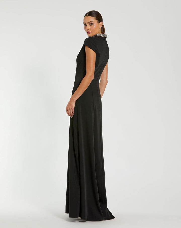 Mac Duggal 27564 Cap Sleeve Gown with Embellished Neckline