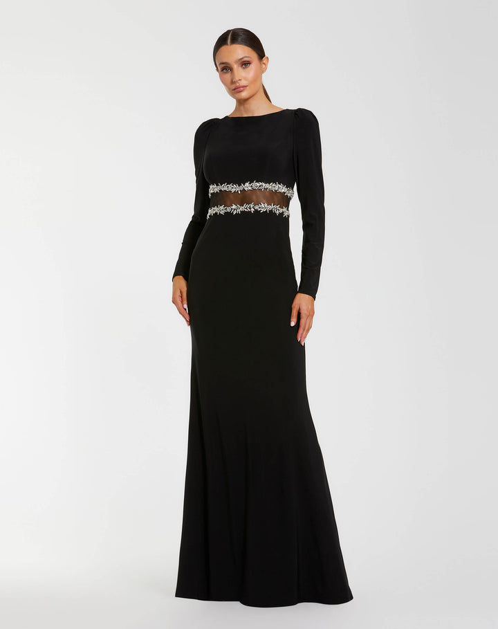 Mac Duggal 27695 Long Sleeve Jersey Gown With Jewel Detail