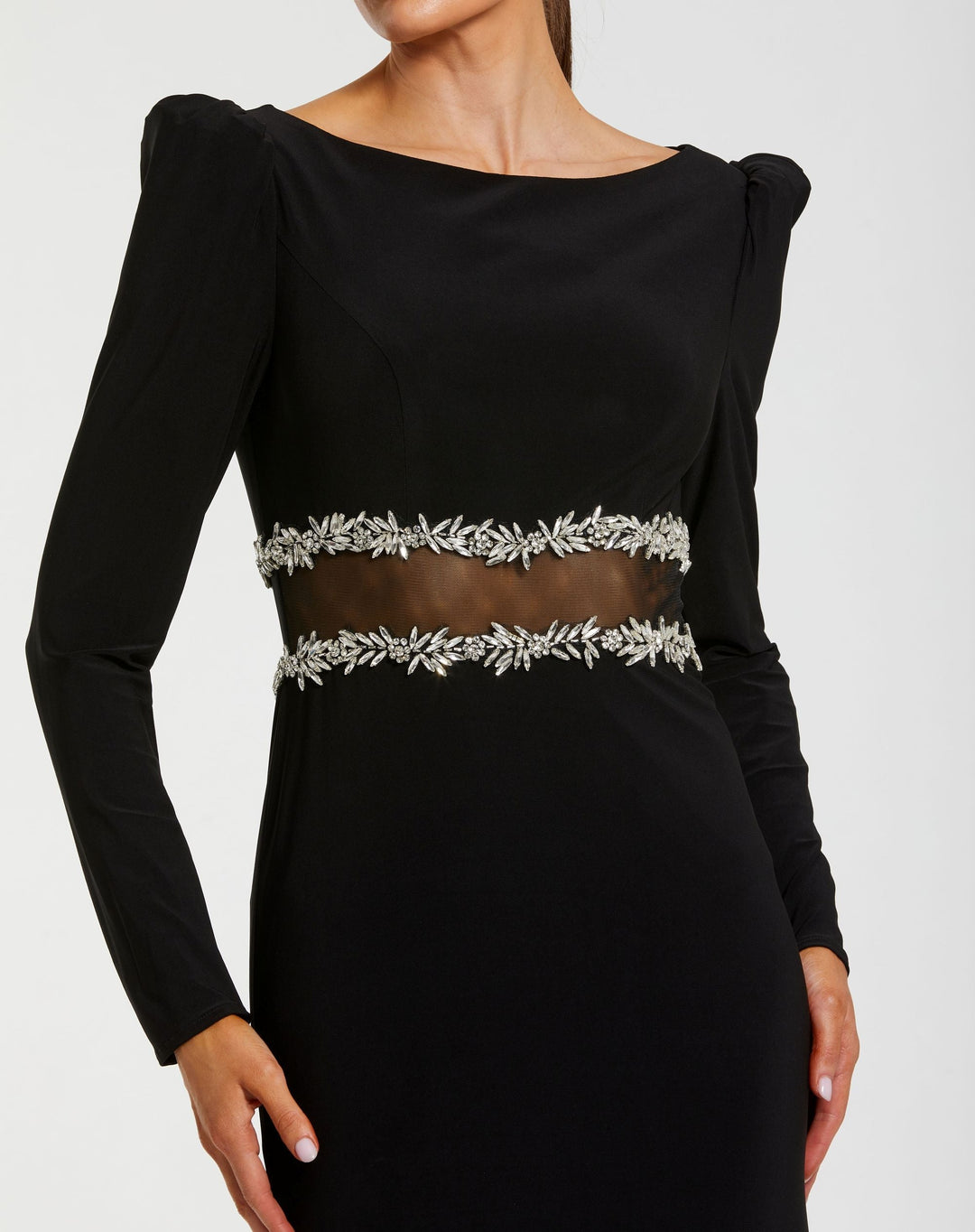 Mac Duggal 27695 Long Sleeve Jersey Gown With Jewel Detail