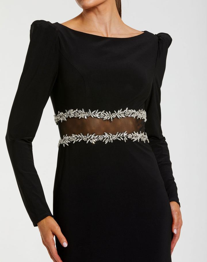 Mac Duggal 27695 Long Sleeve Jersey Gown With Jewel Detail