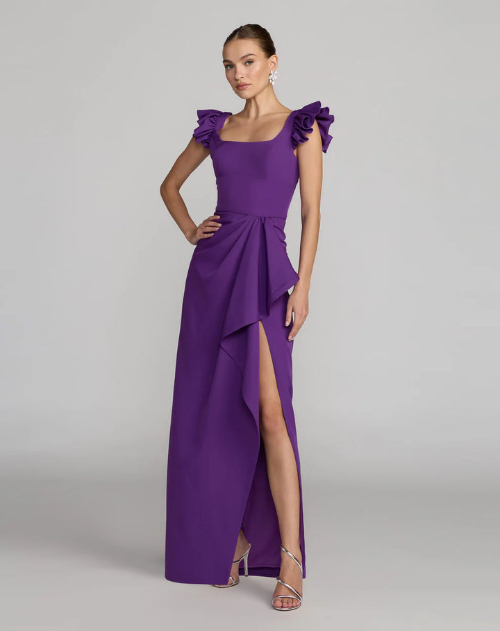 Mac Duggal 27740 Square Neck Column Gown With Ruffle Detail Dress