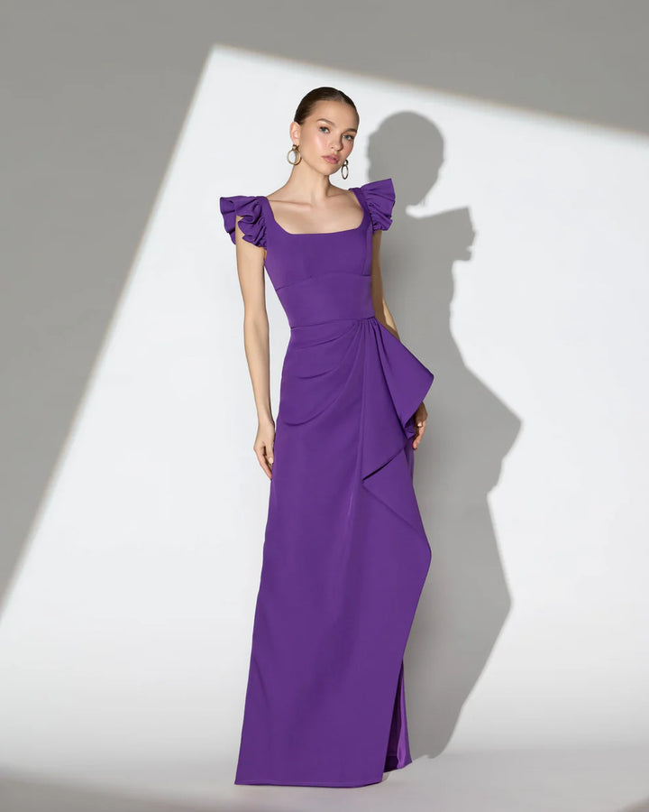 Mac Duggal 27740 Square Neck Column Gown With Ruffle Detail Dress
