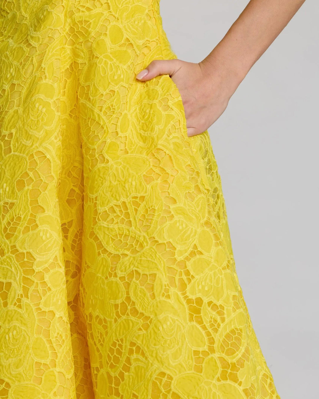 Yellow Lace Square Neck A-Line Midi Dress - FOSTANI.com