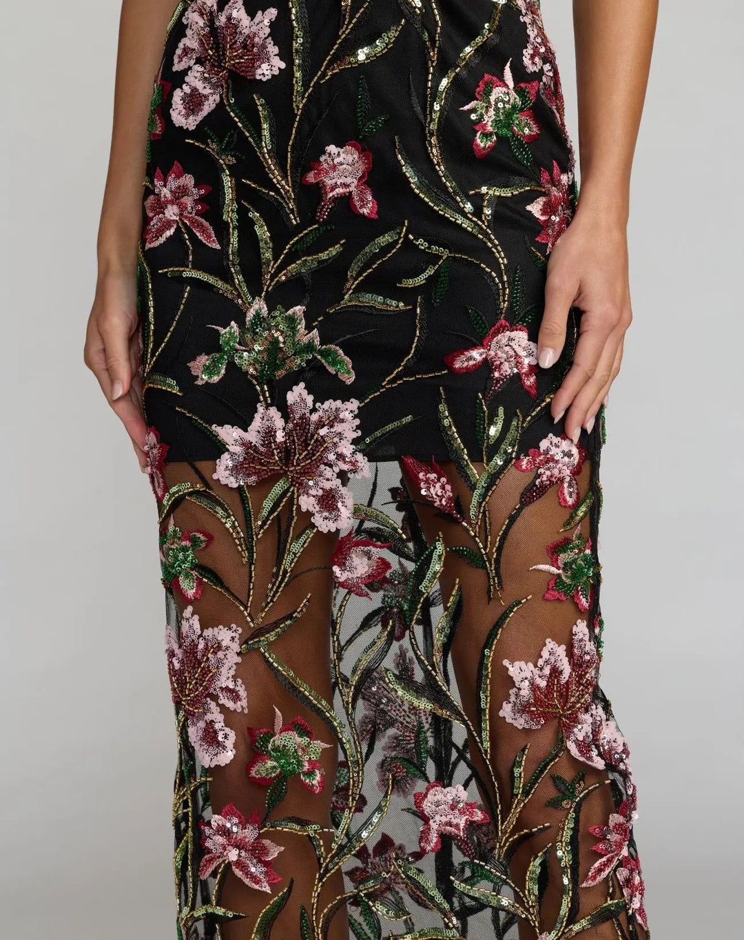 Mac Duggal 27814 Black Strapless Floral Embroidered Column Dress - FOSTANI.com