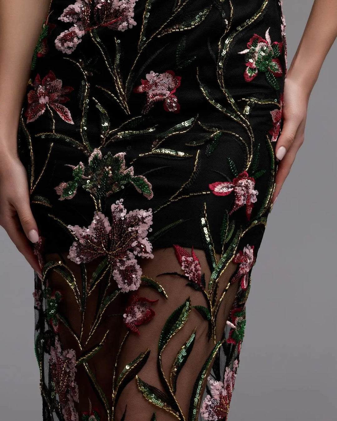 Mac Duggal 27814 Black Strapless Floral Embroidered Column Dress - FOSTANI.com