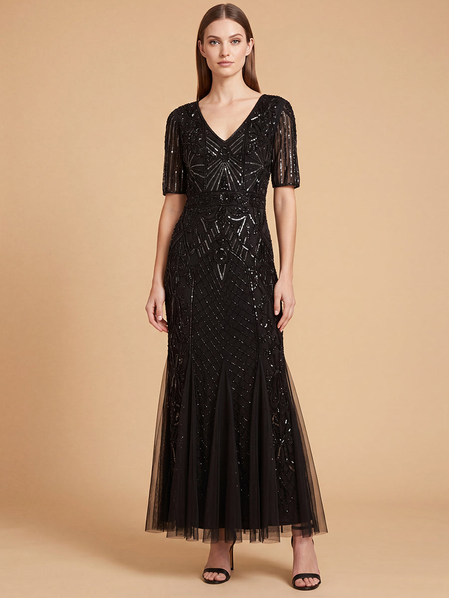 Lara 28845 Embellished Gown with Cape Sleeves