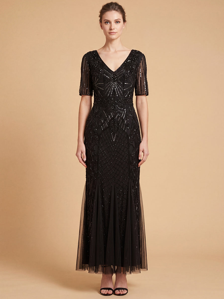 Lara 28845 Embellished Gown with Cape Sleeves