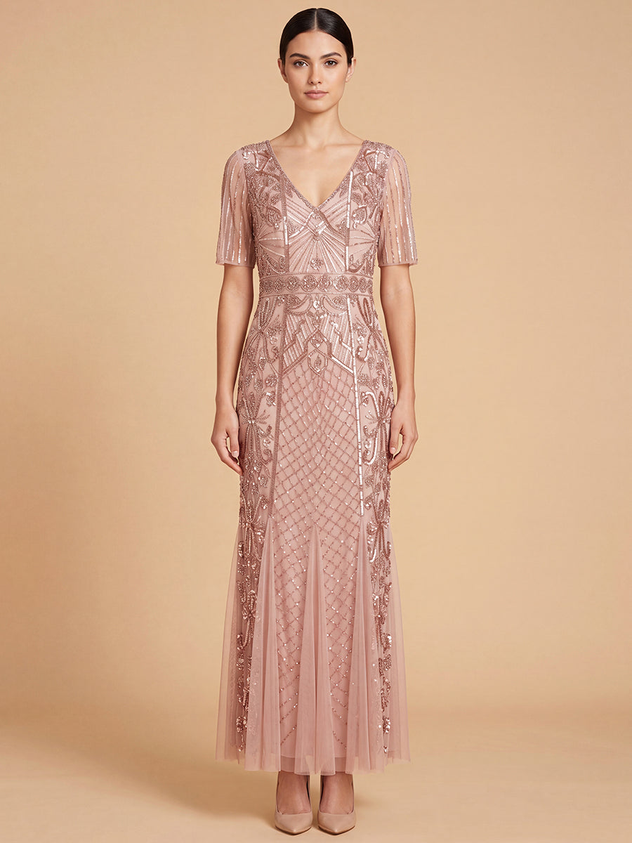 Lara 28845 Embellished Gown with Cape Sleeves