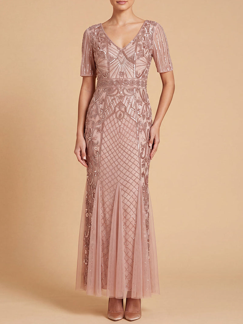 Lara 28845 Embellished Gown with Cape Sleeves