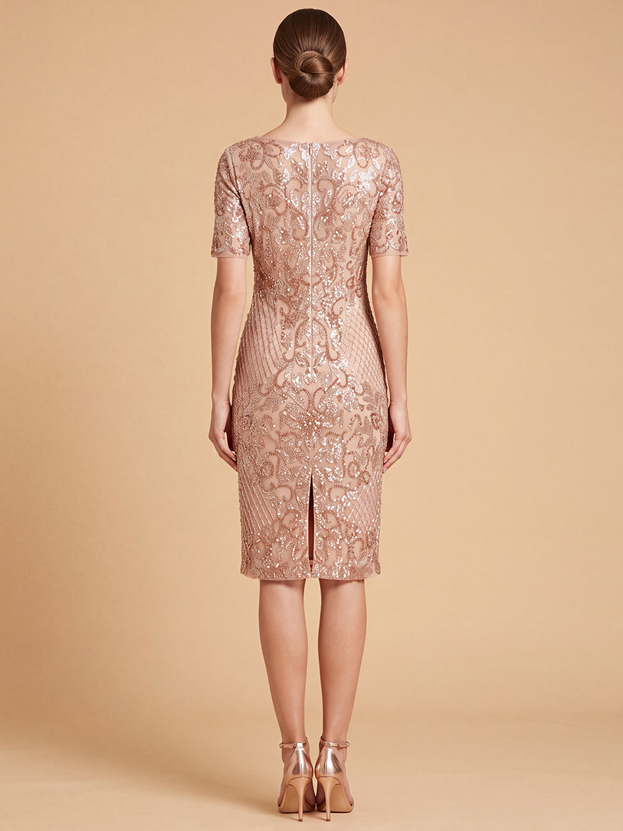 Lara 28846 Embellished Midi Dress with Short Sleeves