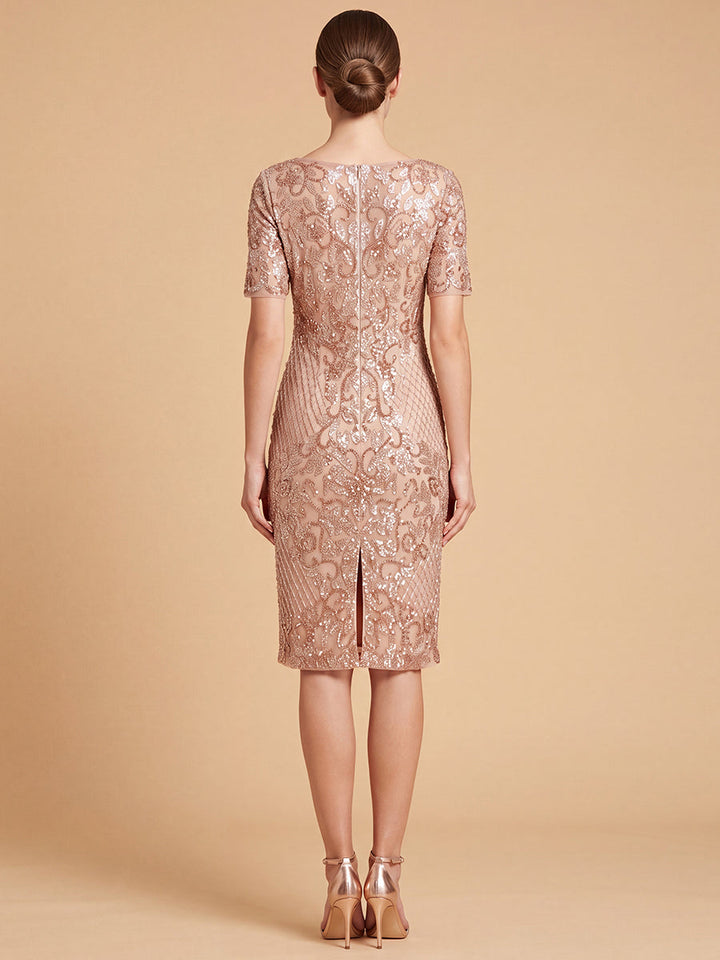 Lara 28846 Embellished Midi Dress with Short Sleeves